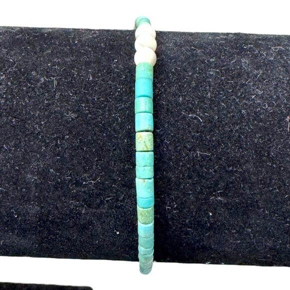 Turquoise Heishi Tube Bead Stretch Bracelet Handmade Southwest Artisan Design - Picture 2 of 6